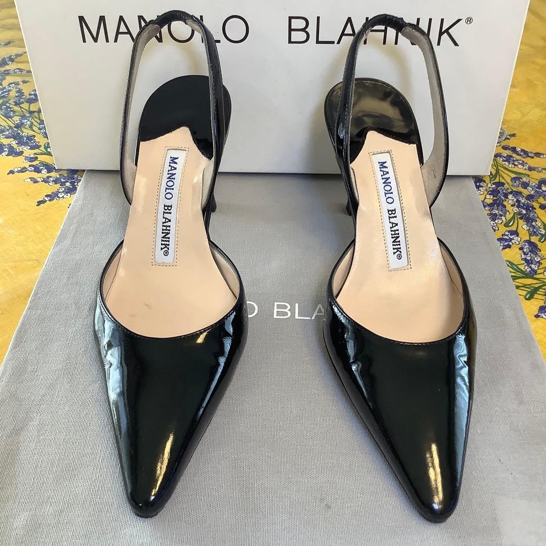 極美品! マノロブラニク 定番キャロリン スリングバック 極上パテント 21cm