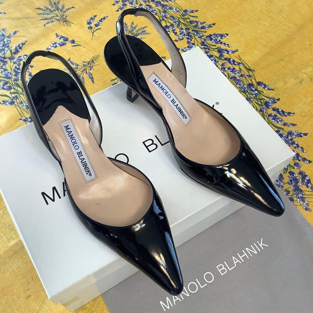 極美品! マノロブラニク 定番キャロリン スリングバック 極上パテント 21cm