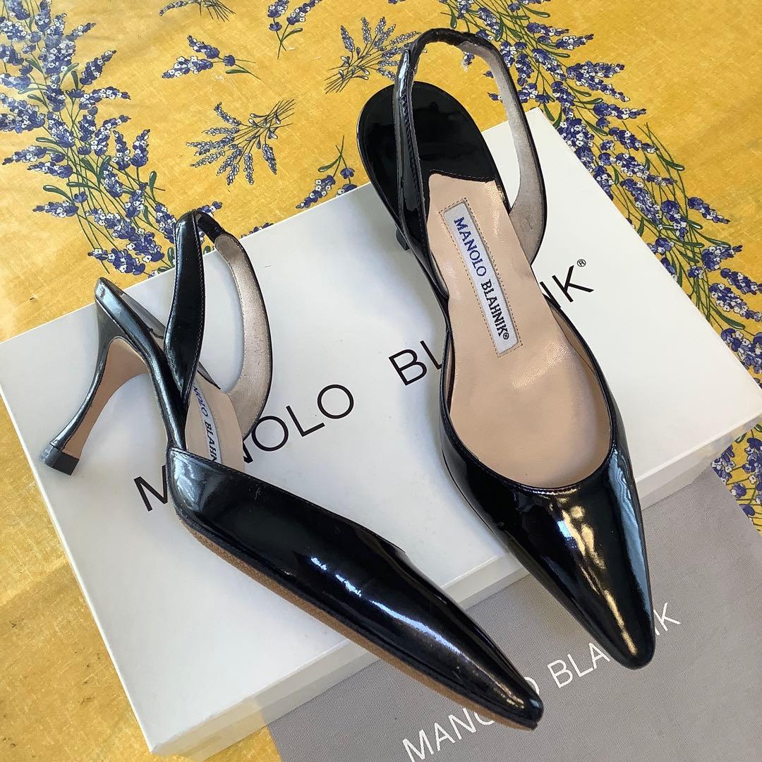 極美品! マノロブラニク 定番キャロリン スリングバック 極上パテント 21cm