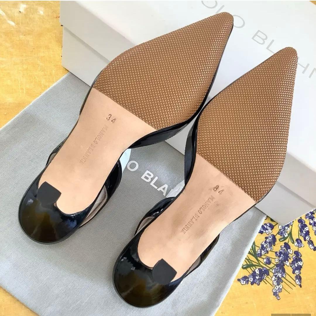 極美品! マノロブラニク 定番キャロリン スリングバック 極上パテント 21cm