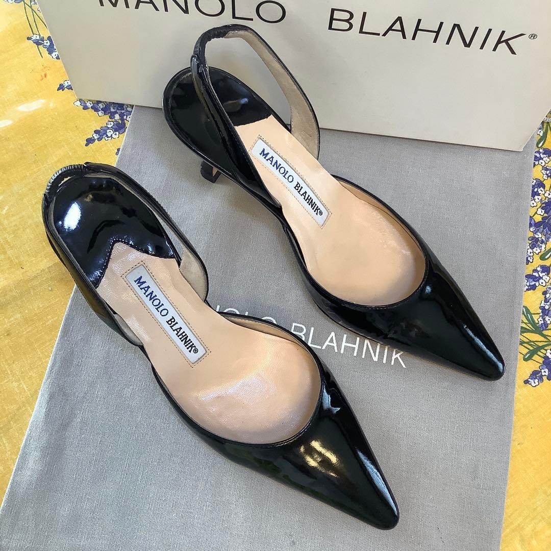 極美品! マノロブラニク 定番キャロリン スリングバック 極上パテント 21cm