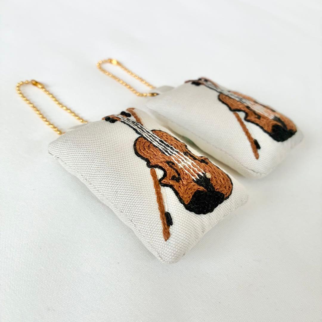 Mallow　バイオリン　手刺繍　レッスンバッグ　マスコットキー　親子