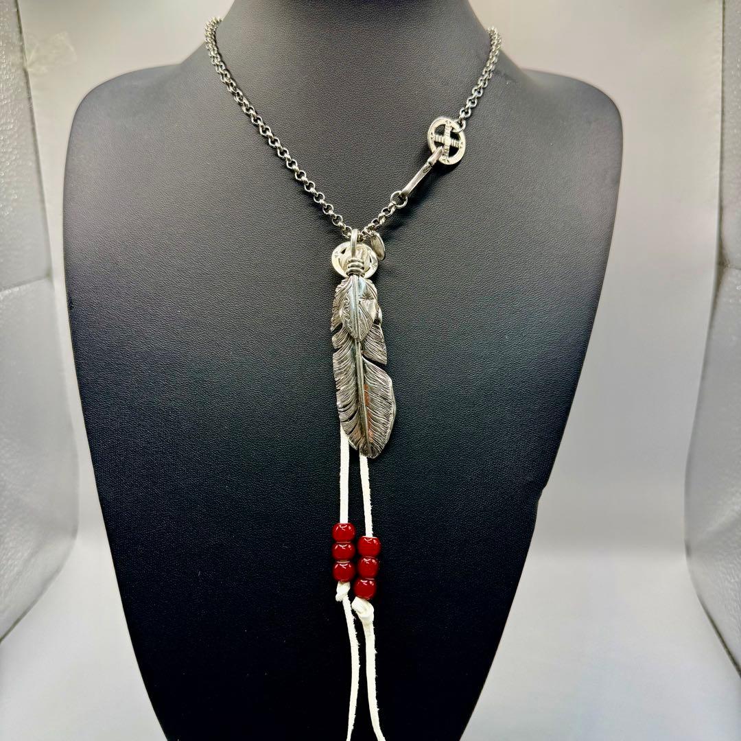 美品　SAAD 特大上銀ビッグフェザー80mm ネックレスセット