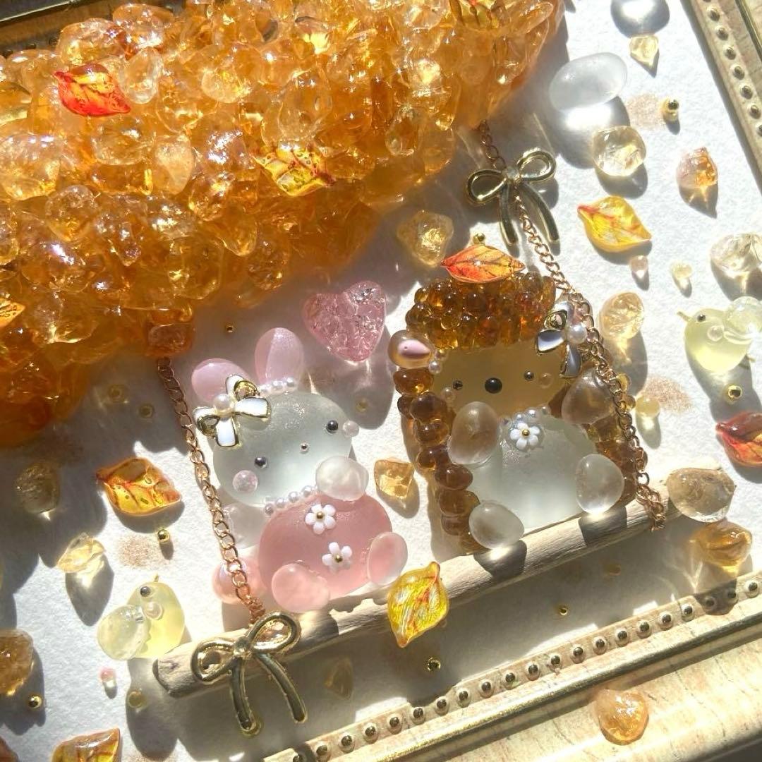 ♡綺麗な紅葉とぶらんこ時間♡ガラス シーグラスアート りす＆うさぎ