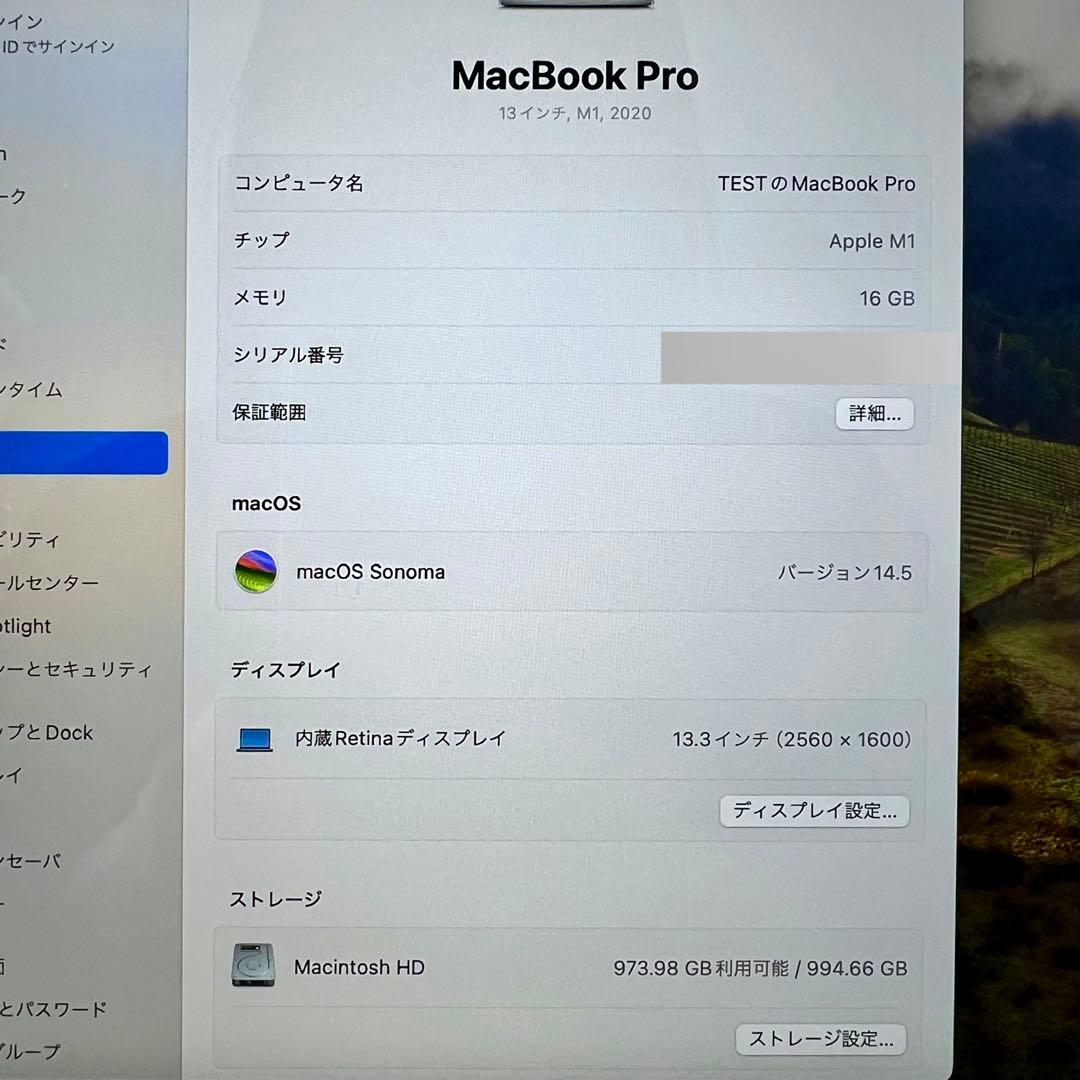 Apple MacBook Pro M1 13インチ メモリ16GB 1TB