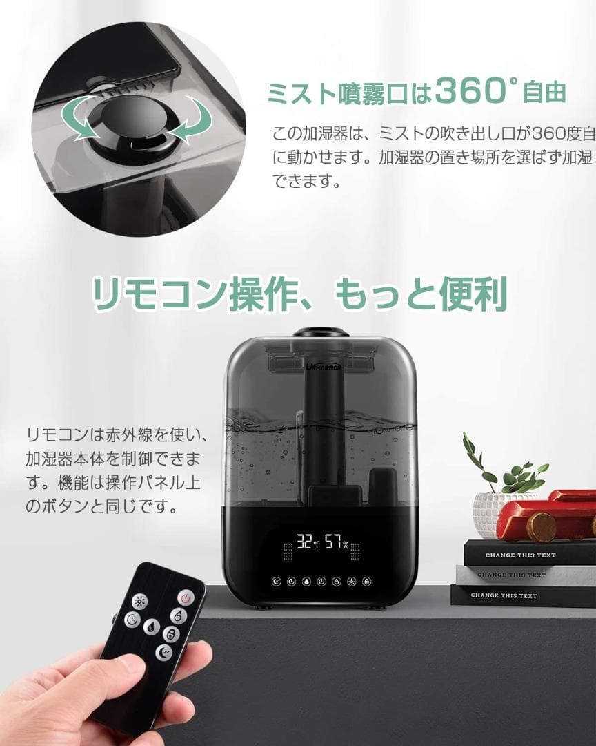 【新品】加湿器 超音波式 4.5L超大容量 20畳 タッチパネル式 LED 黒