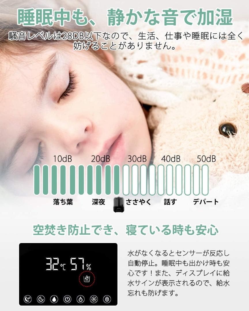 【新品】加湿器 超音波式 4.5L超大容量 20畳 タッチパネル式 LED 黒