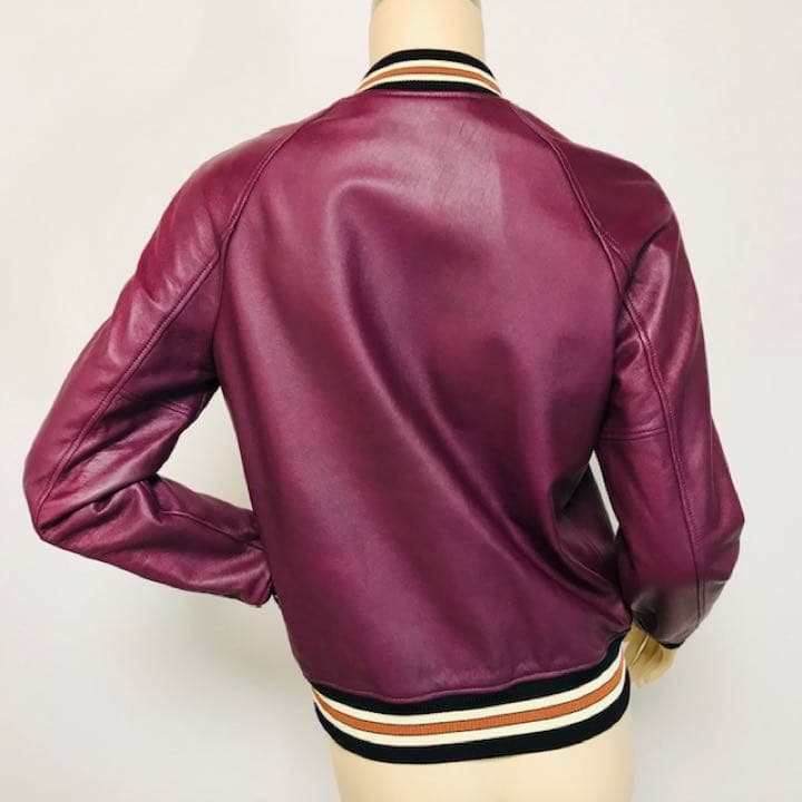 美品★COACH・ニットリブ切替 恐竜ワッペン付 レザージャケット(2)