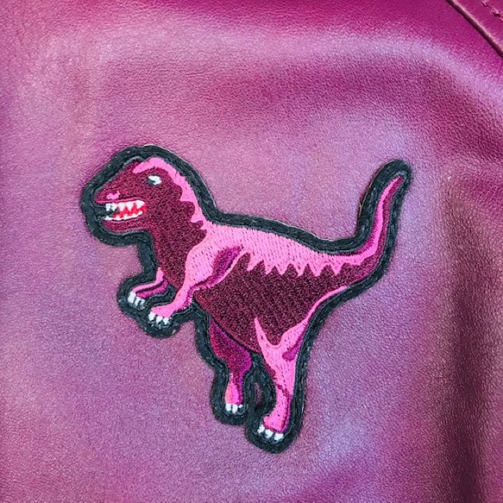 美品★COACH・ニットリブ切替 恐竜ワッペン付 レザージャケット(2)