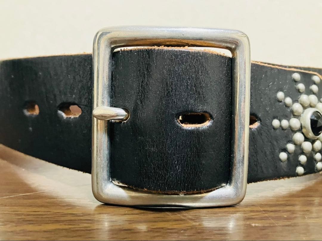 HTC レザーベルト　スタッズベルト　エンドオンリー　ブラック