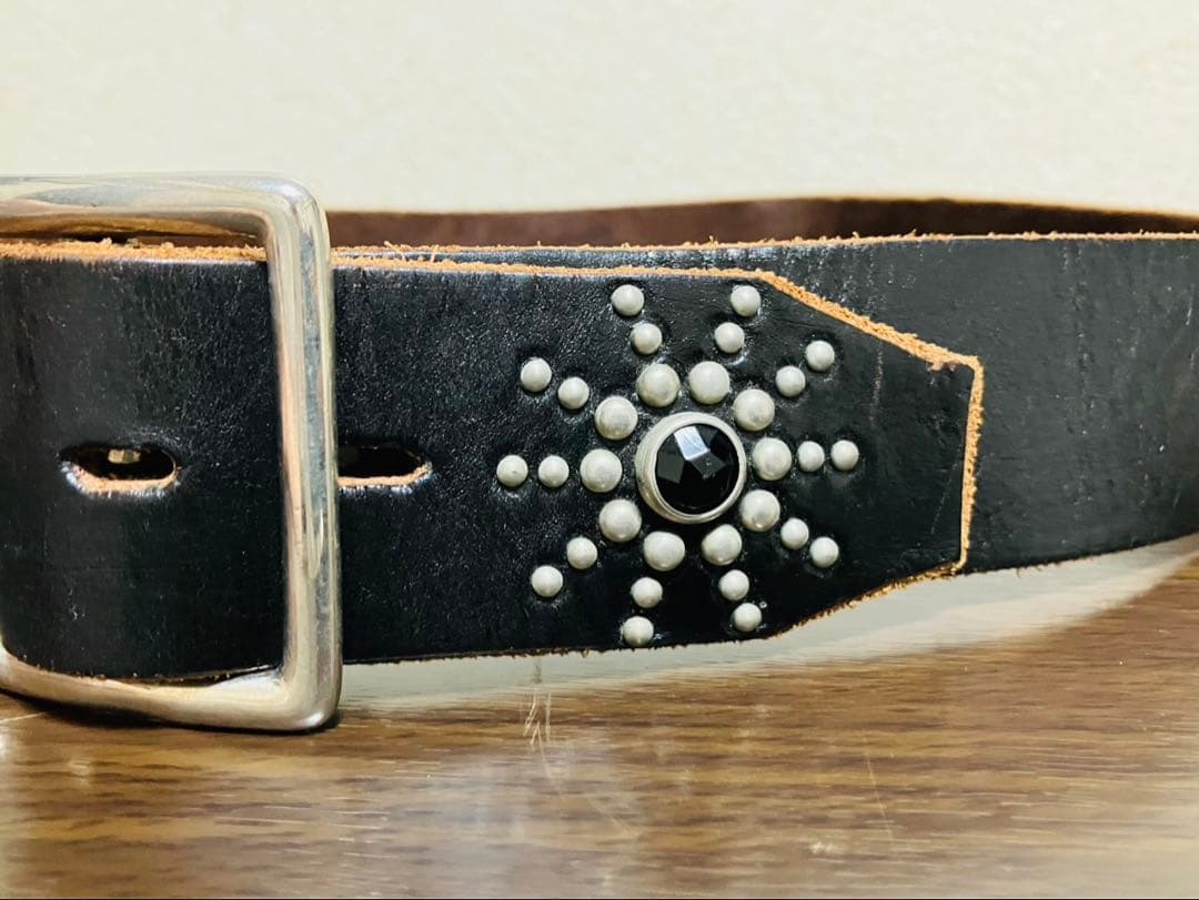 HTC レザーベルト　スタッズベルト　エンドオンリー　ブラック