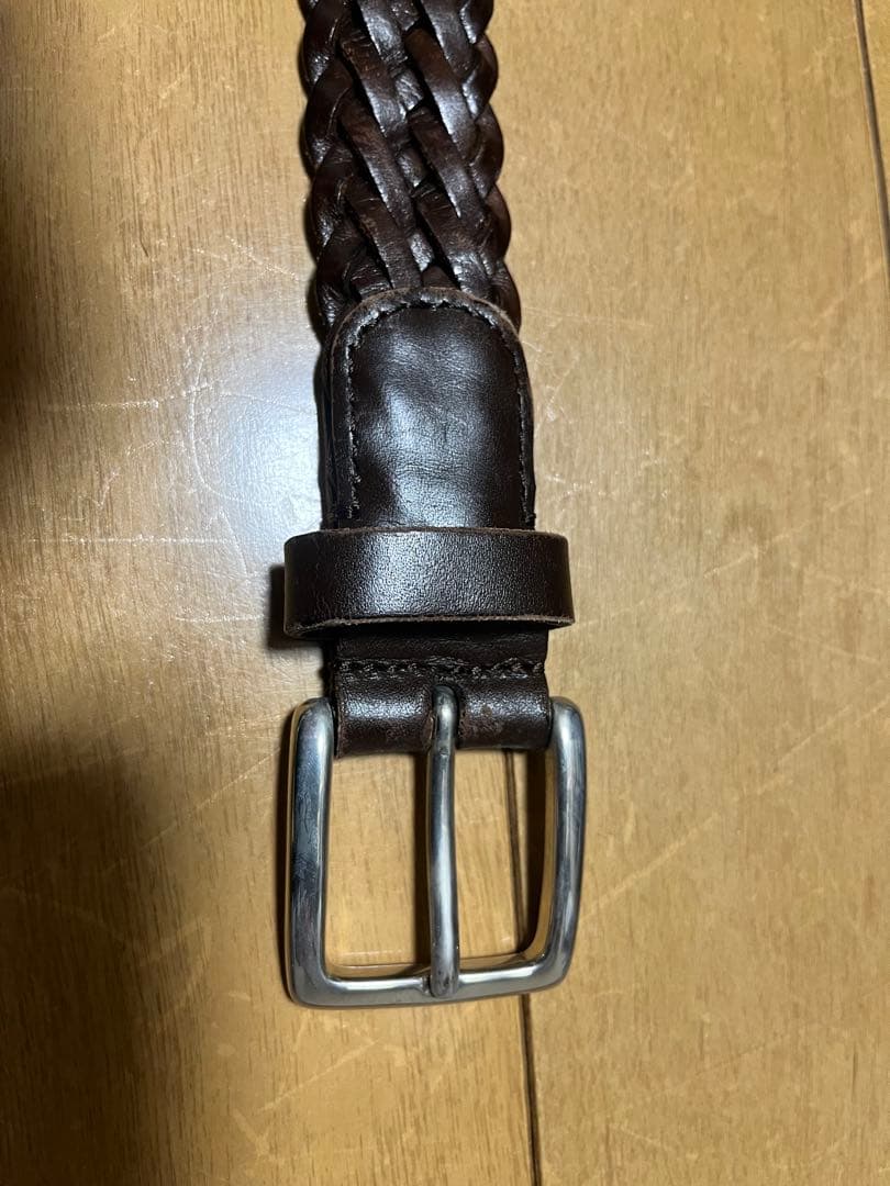 Anderson’s ダークブラウン レザー編み込みベルト 80cm 幅3cm