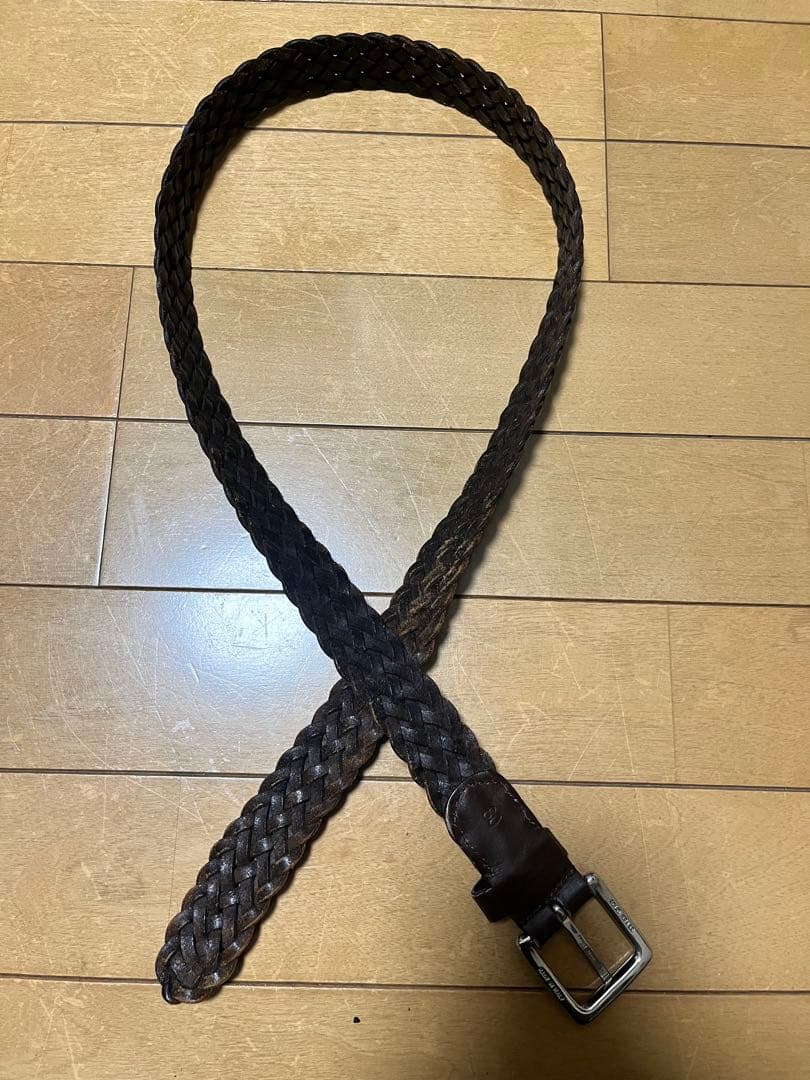 Anderson’s ダークブラウン レザー編み込みベルト 80cm 幅3cm