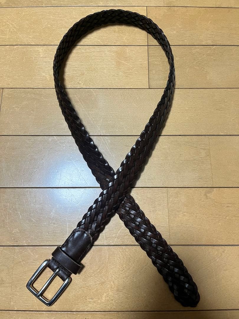 Anderson’s ダークブラウン レザー編み込みベルト 80cm 幅3cm