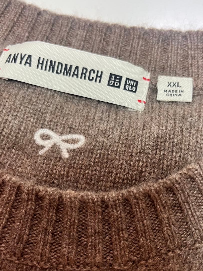 ユニクロ アニヤハインドマーチ XXL ブラウン カシミヤクルーネックセーター