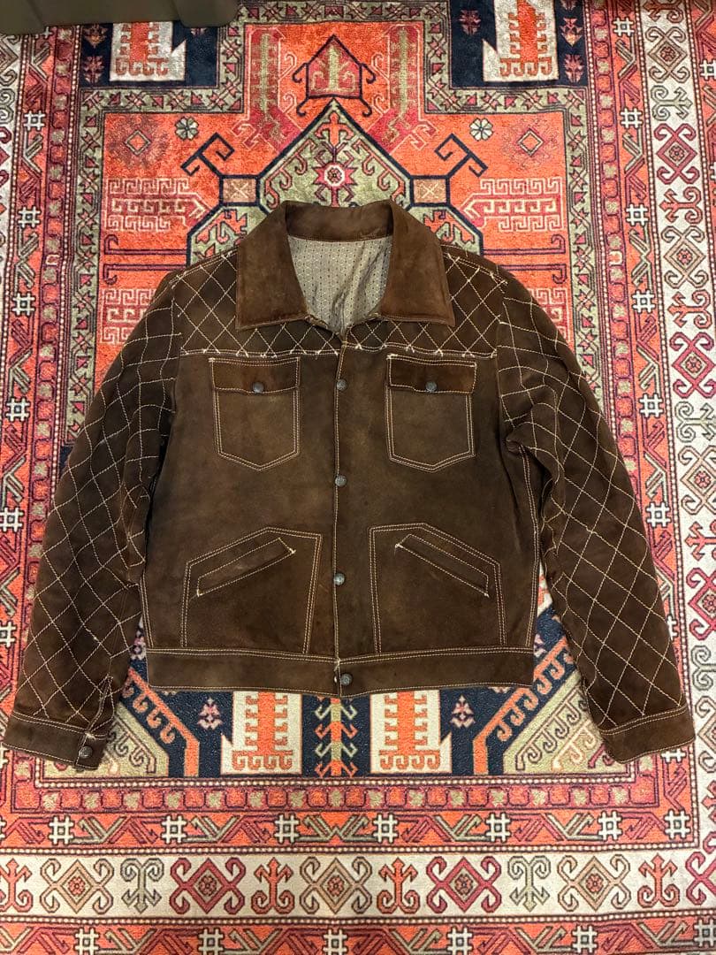 ブラウン チェック柄 スエードジャケット