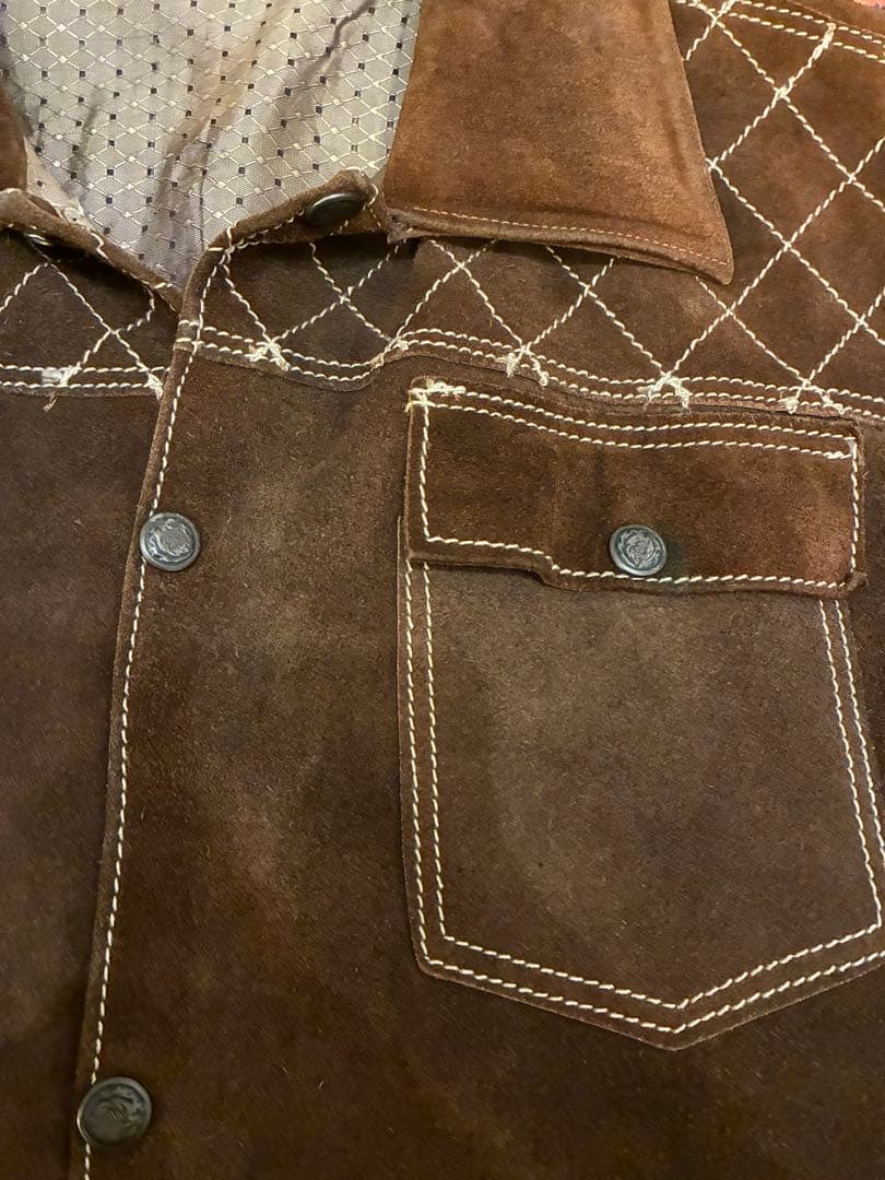 ブラウン チェック柄 スエードジャケット