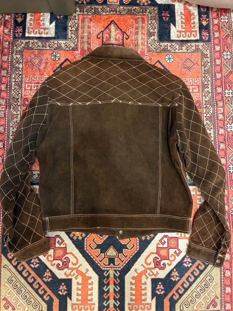 ブラウン チェック柄 スエードジャケット