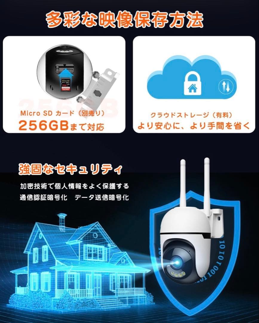 新品 防犯カメラ 屋外 無線 360°全方位監視 左右355°上下90°首振り