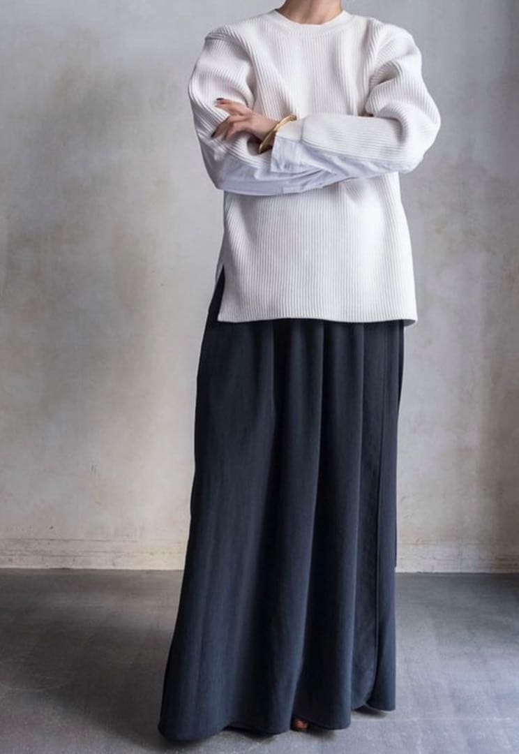 ENFOLD ドッキングニットシャツ プルオーバー ネイビー/ホワイト 38