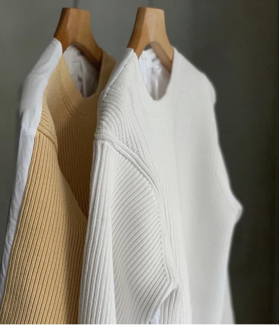 ENFOLD ドッキングニットシャツ プルオーバー ネイビー/ホワイト 38