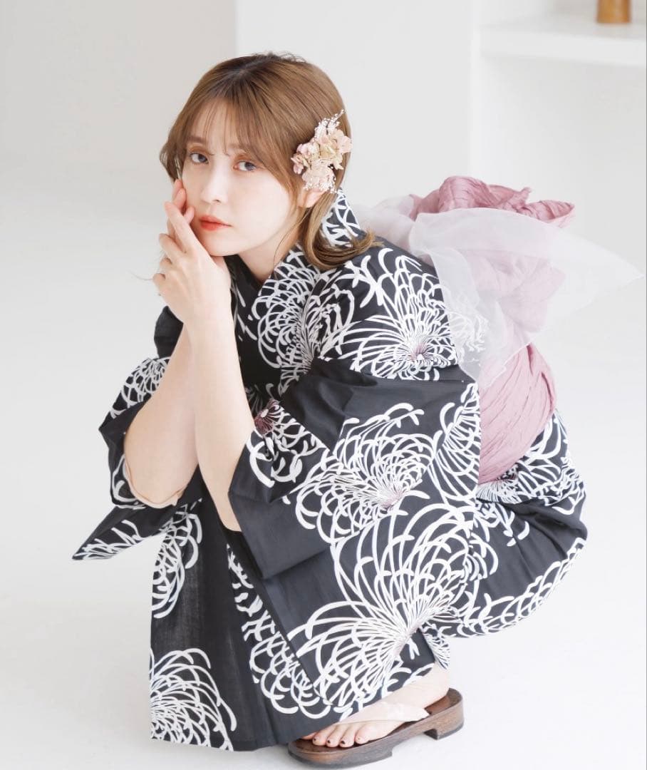 DITA ディータ 浴衣 2点セット 月夜の乱菊しらべ 黒 白 ピンク