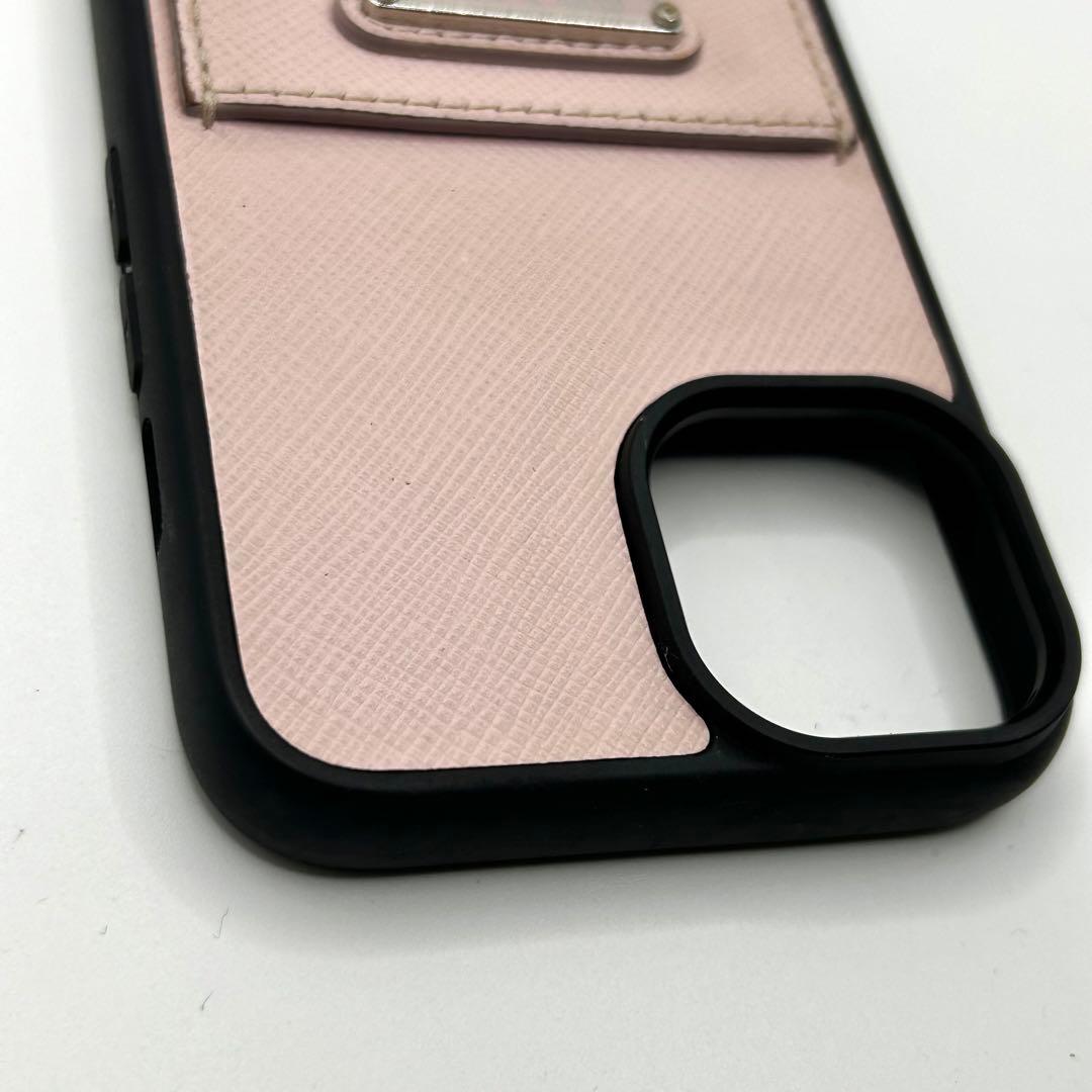 美品　PRADA iPhoneケース　14 ピンク　三角ロゴ　サフィアーノレザー