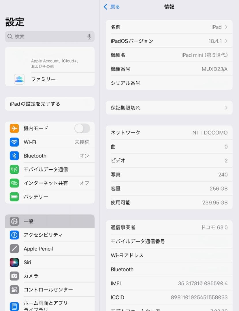 iPad mini 第5世代 Cellular 256GB シルバー 97%