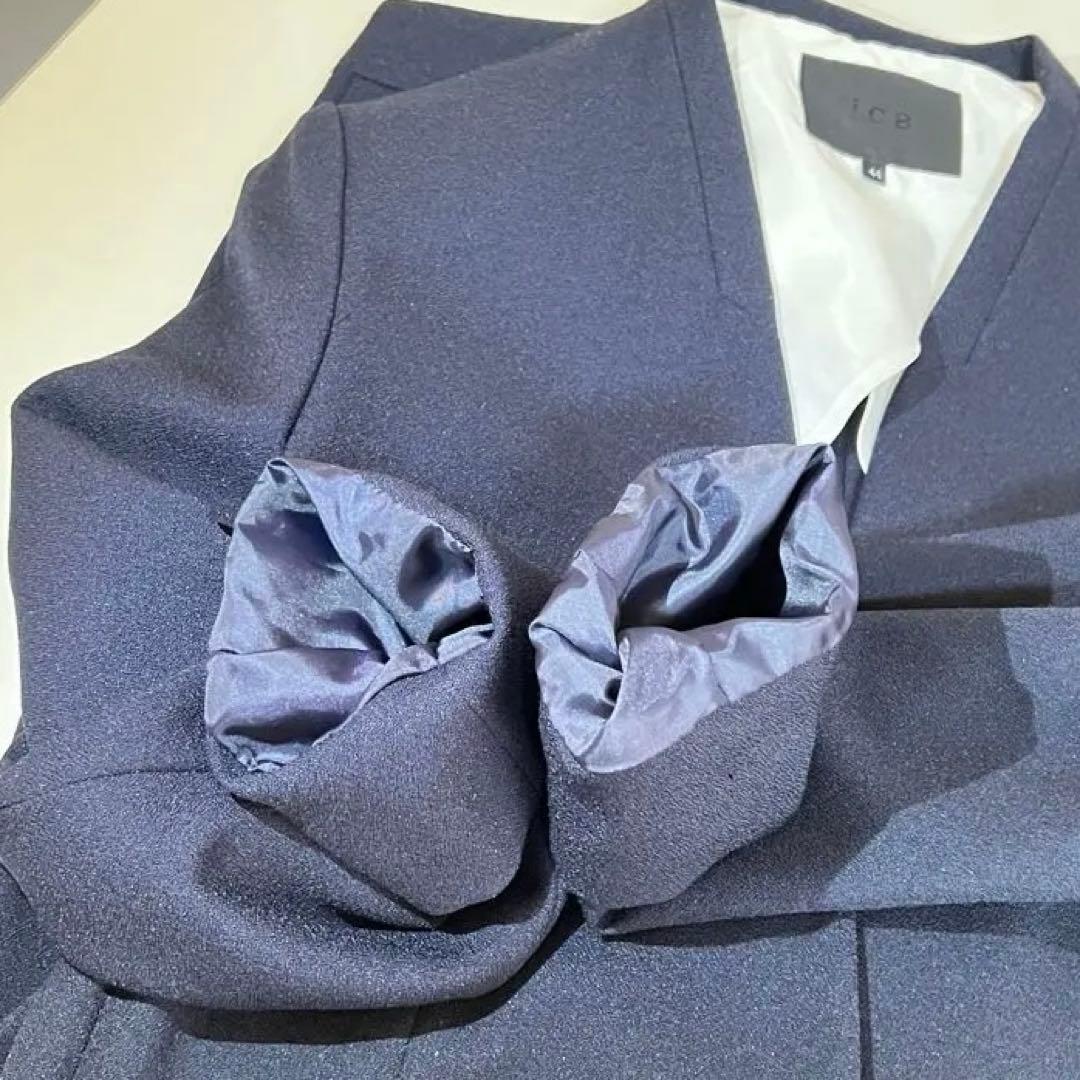 【美品】ICB★パンツスーツ ネイビー 濃紺 秋冬 ビジネス 仕事 LL 洗える