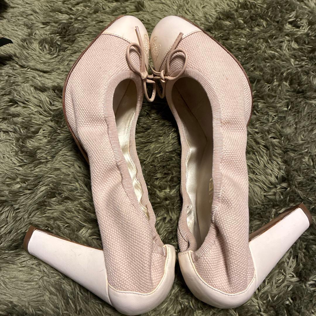 CHANEL ベビーピンク バレリーナ パンプス ヒール 37