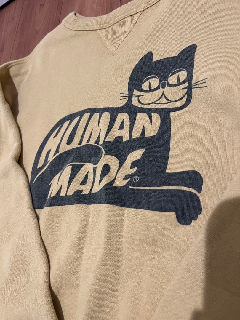 HUMAN MADE 希少　猫　スウェット　前V ビンテージ調　マスタード