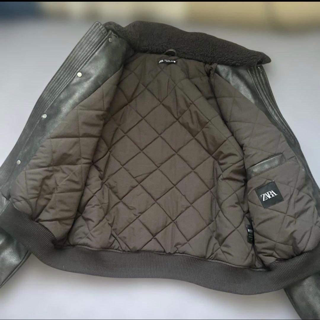 ZARA ボア襟 ブラックレザージャケット