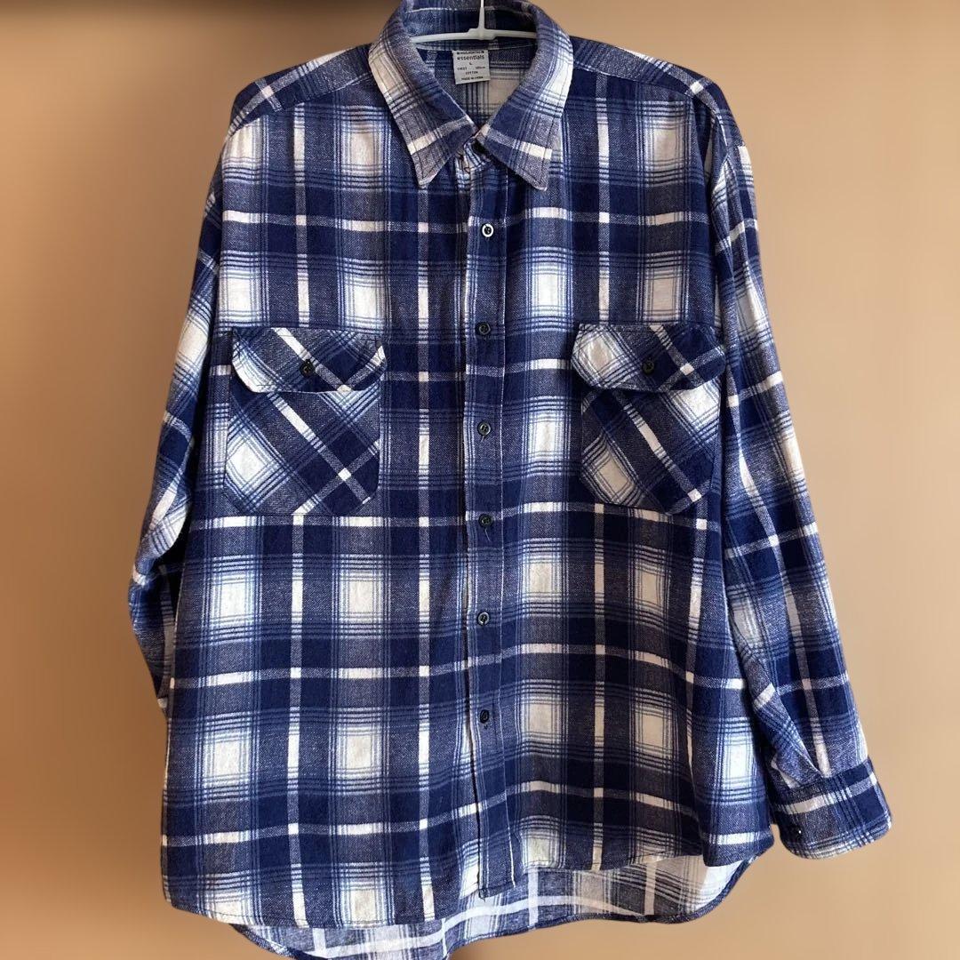 90's essentials プリントネルシャツ　L シャドーチェック