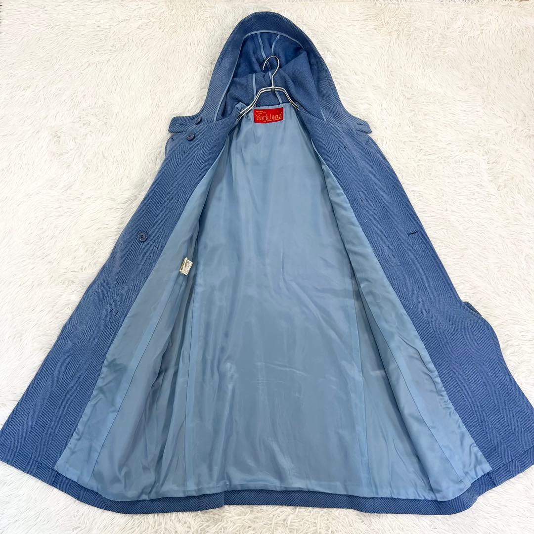 美品♡ヨークランド　ダッフルコート　ヘリンボーン　希少カラー　ブルー