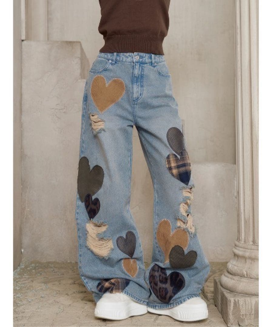 Darich ランダムハートパッチワークデニムパンツ Mサイズ