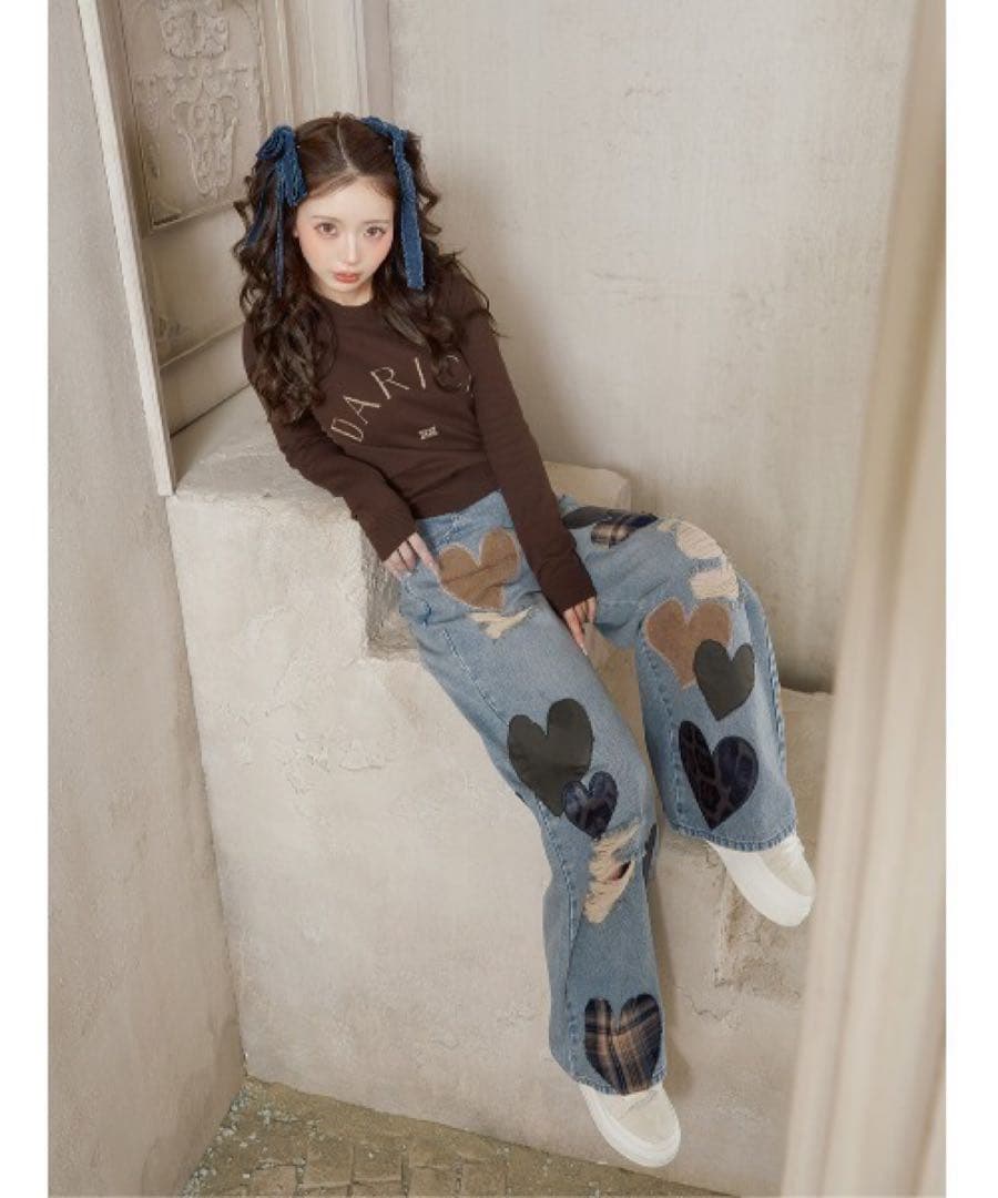 Darich ランダムハートパッチワークデニムパンツ Mサイズ