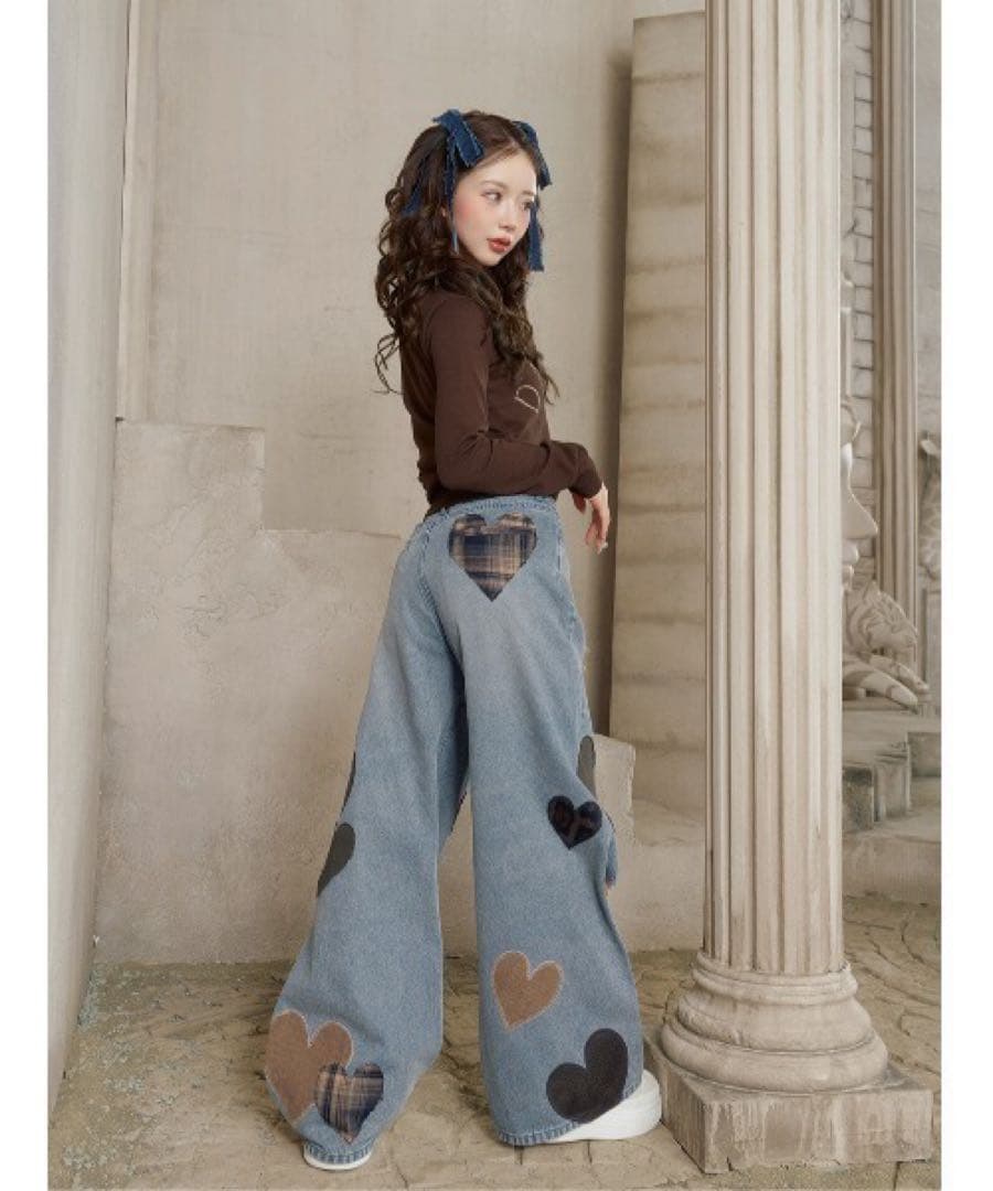 Darich ランダムハートパッチワークデニムパンツ Mサイズ