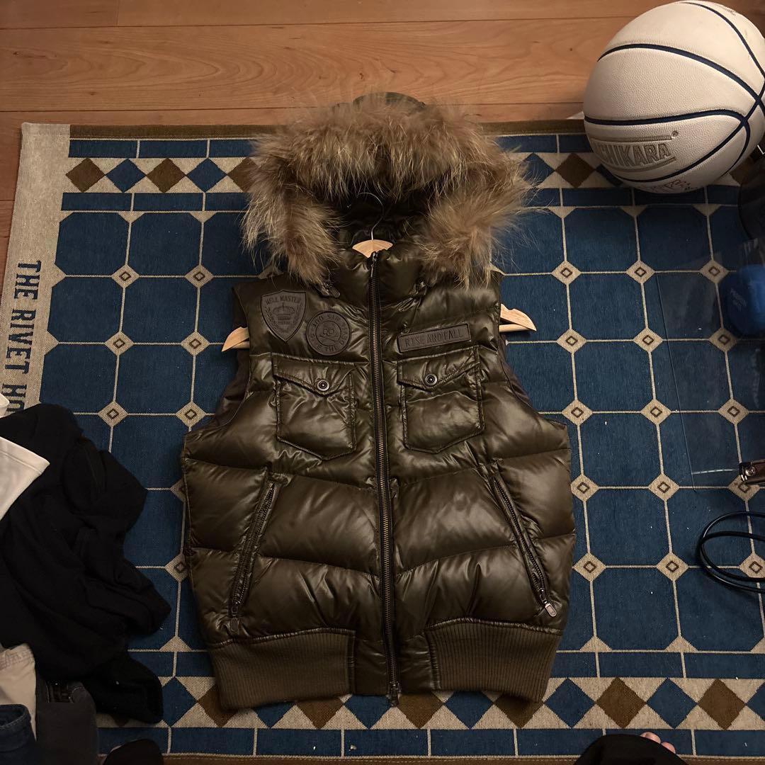 archive ダウンベスト オリーブ 光沢 スカル swag 平成