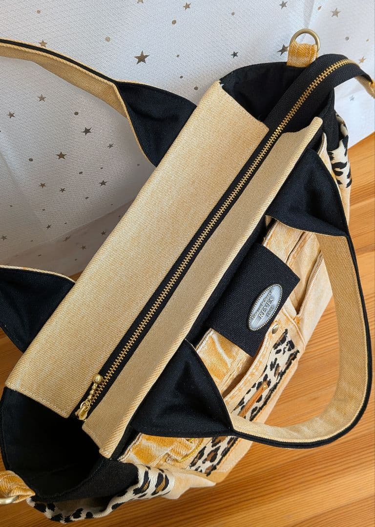 オレンジデニムリメイクバッグ（L）No.842☆ハンドバッグ　横長ポーチ