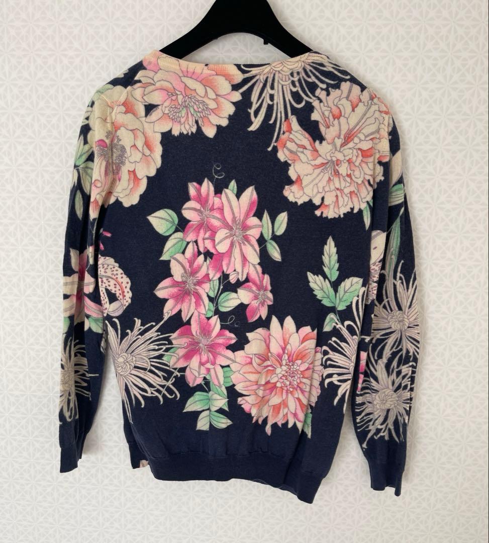 レオナール　パリ　花柄 長袖セーター ネイビー