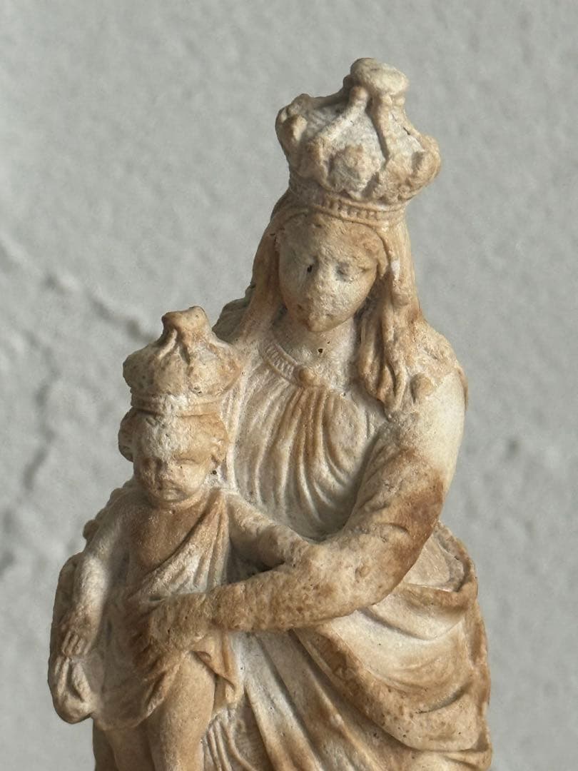 フランスアンティーク　小さなイエスキリスト&聖母マリア像 彫刻 全長14cm