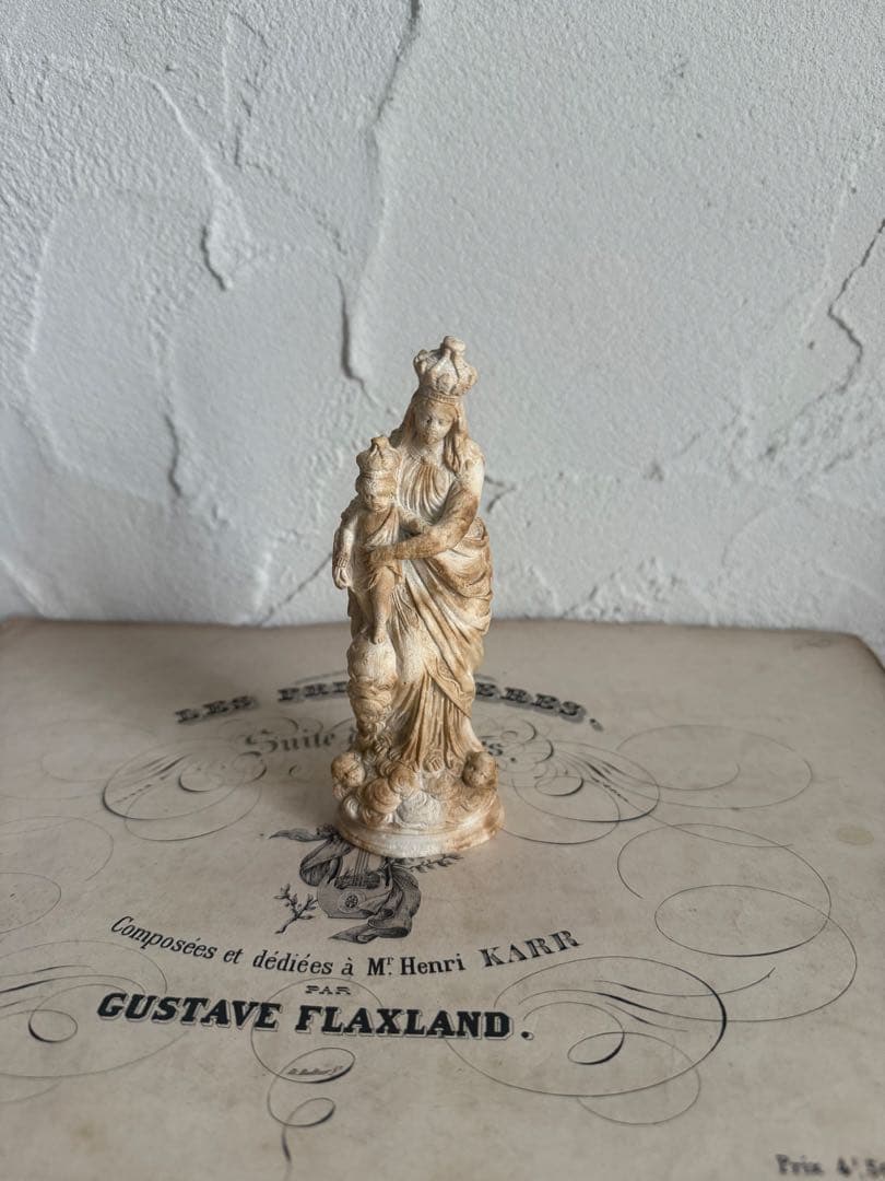 フランスアンティーク　小さなイエスキリスト&聖母マリア像 彫刻 全長14cm