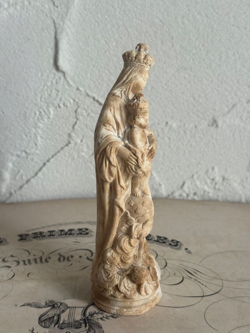 フランスアンティーク　小さなイエスキリスト&聖母マリア像 彫刻 全長14cm