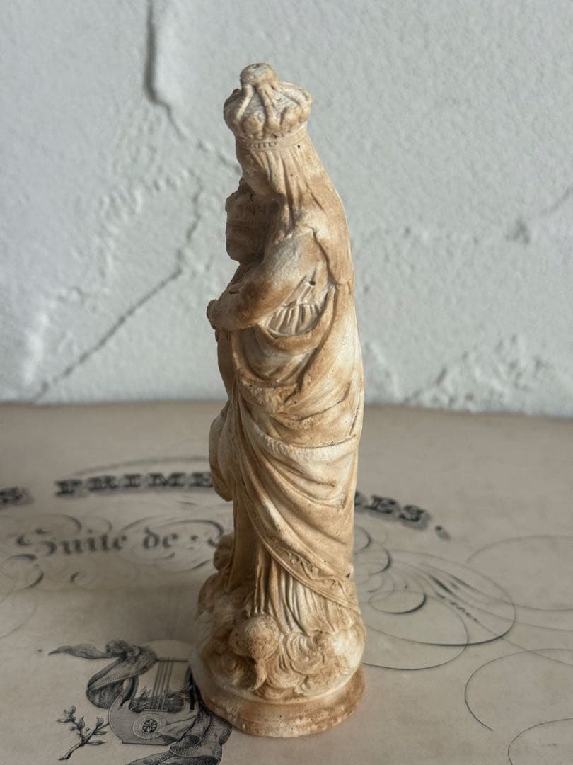 フランスアンティーク　小さなイエスキリスト&聖母マリア像 彫刻 全長14cm