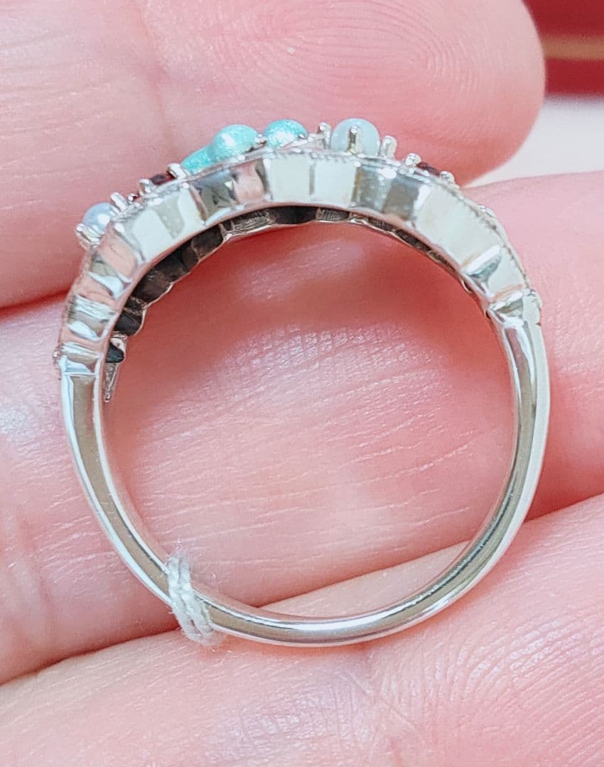 未使用品 碌山 青い鳥 ガーネット ベビー真珠 シルバー リング