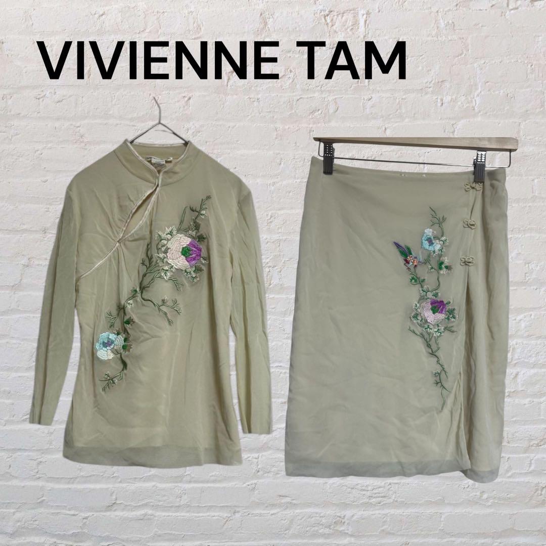 VIVIENNE TAM 花刺繍 シアートップス チャイナ風 長袖 セットアップ