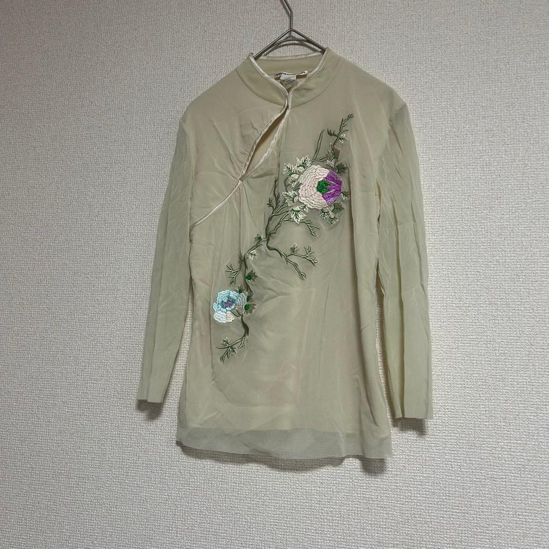 VIVIENNE TAM 花刺繍 シアートップス チャイナ風 長袖 セットアップ