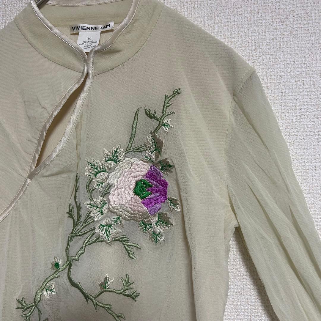VIVIENNE TAM 花刺繍 シアートップス チャイナ風 長袖 セットアップ
