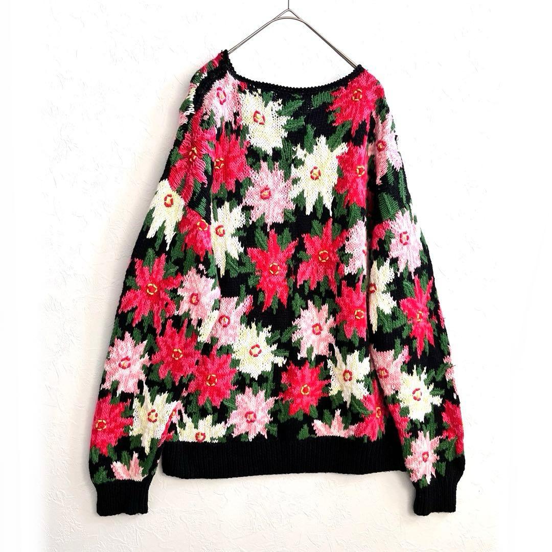 【美品】Northern Isles 手編み 花柄 ハンドニットセーター L