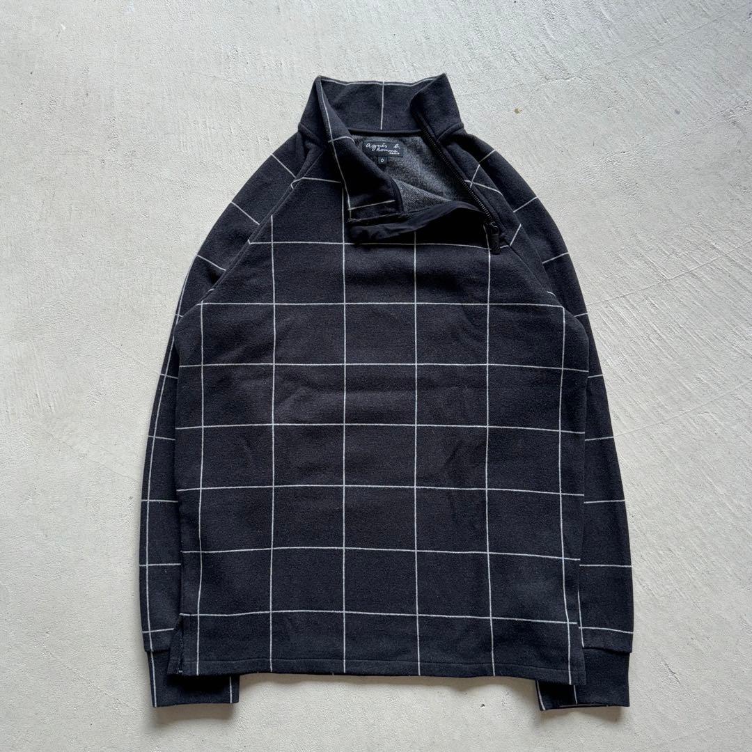 agnes b. homme check sweat 方眼チェック 黒
